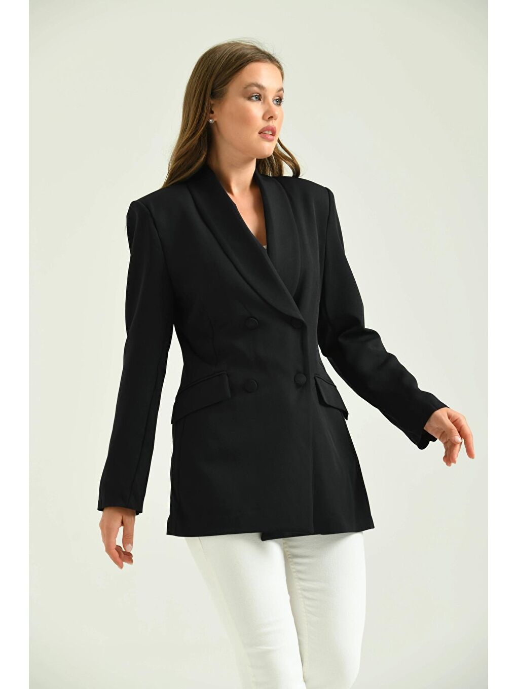 Kadın Siyah Kruvaze   Blazer Ceket-4