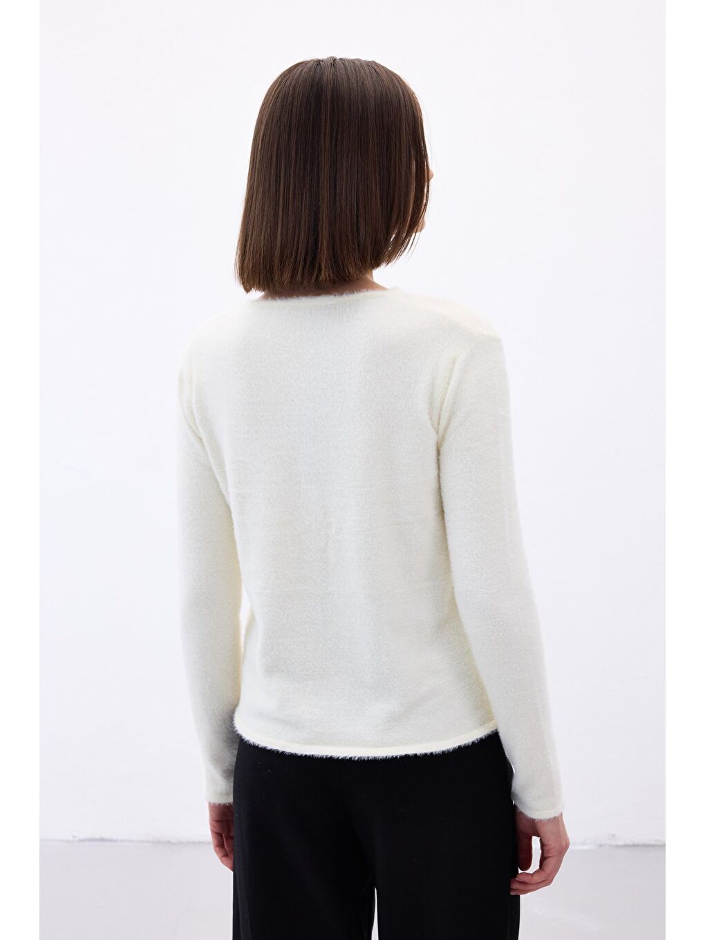 Düğmeli Sakallı Hırka - Ekru-7