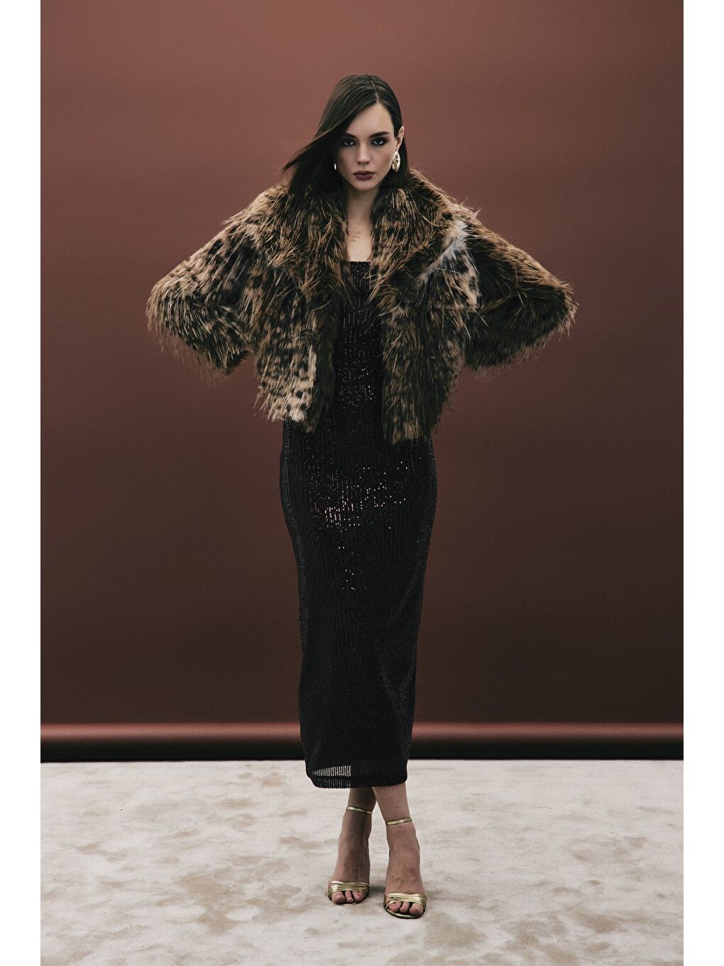 Kahverengi Leopar Desenli Kürk - Kahve-2