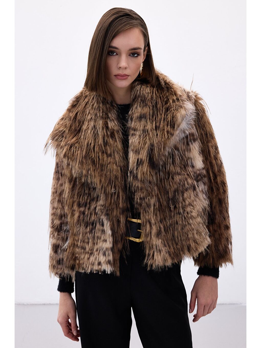 Kahverengi Leopar Desenli Kürk - Kahve-3