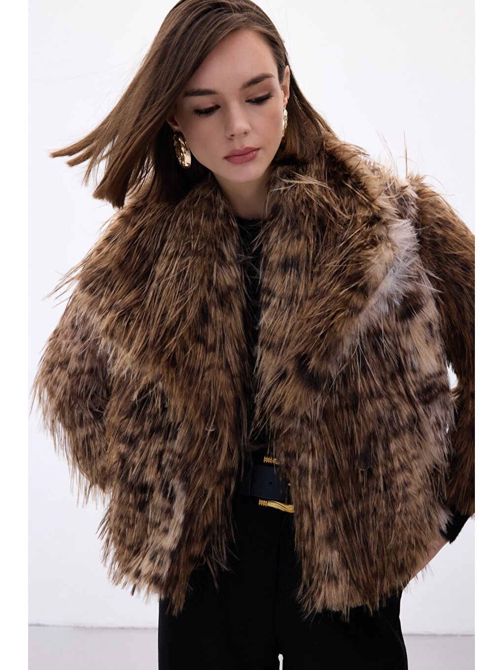 Kahverengi Leopar Desenli Kürk - Kahve-4