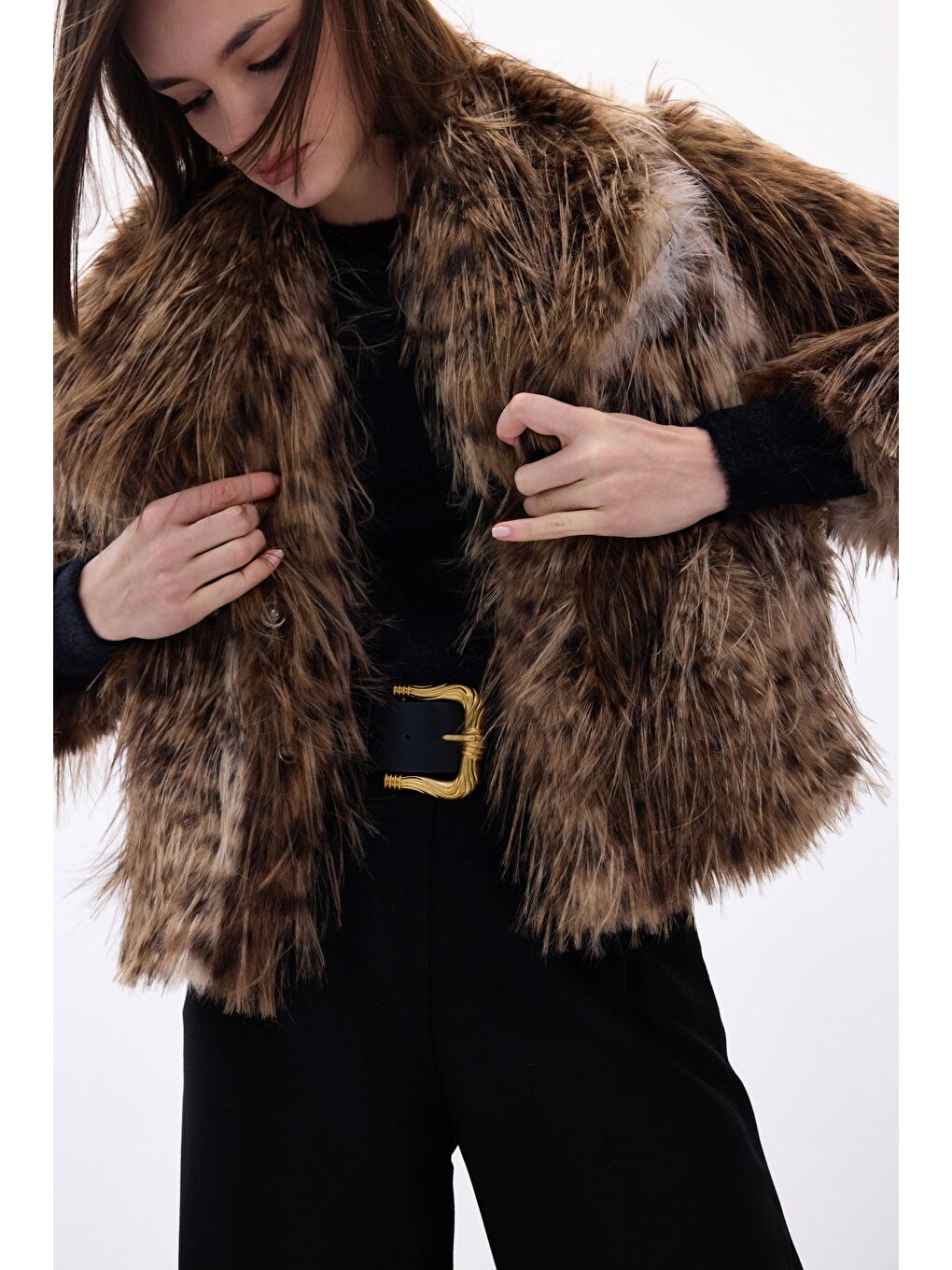 Kahverengi Leopar Desenli Kürk - Kahve-5