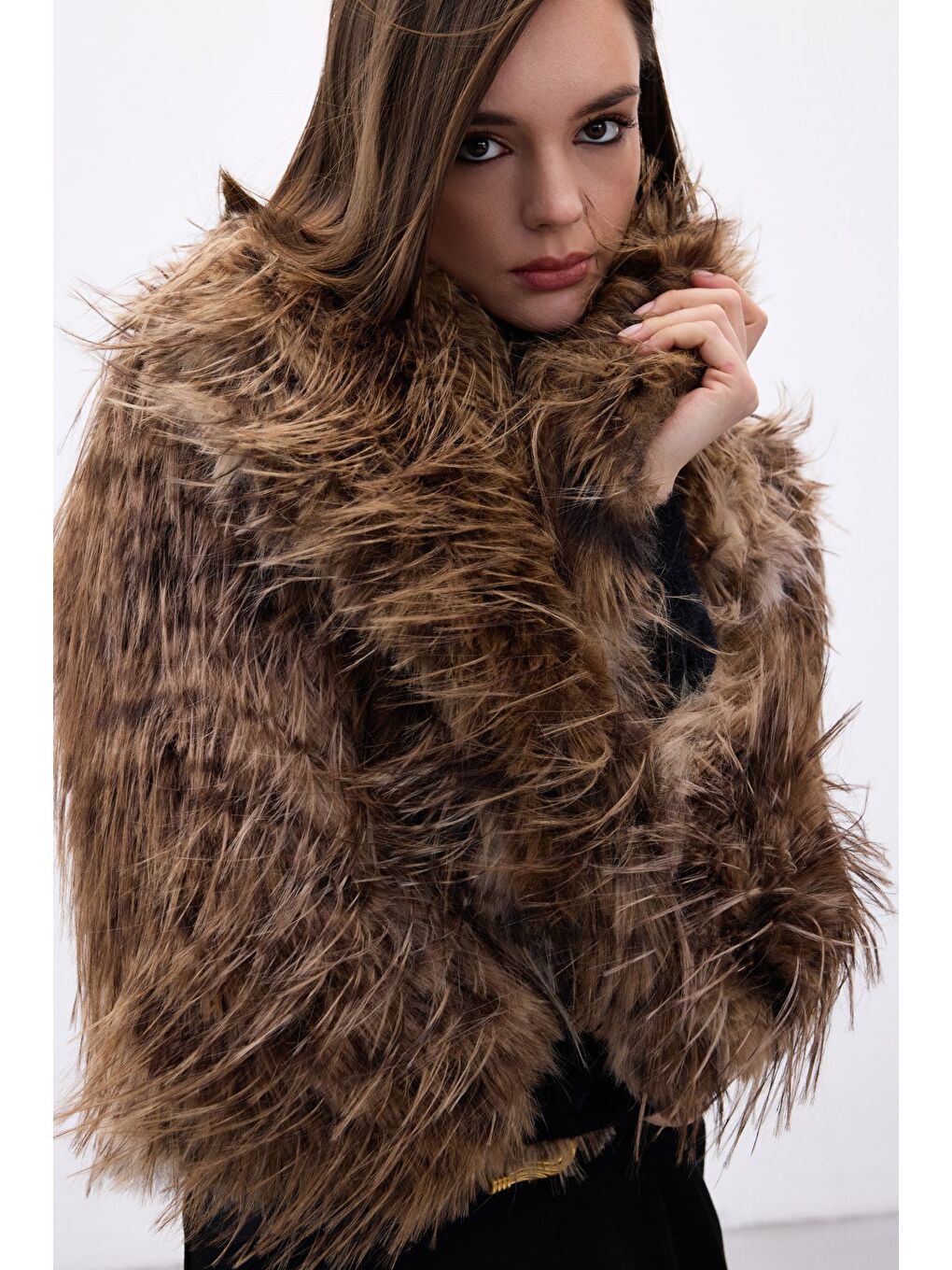 Kahverengi Leopar Desenli Kürk - Kahve-6