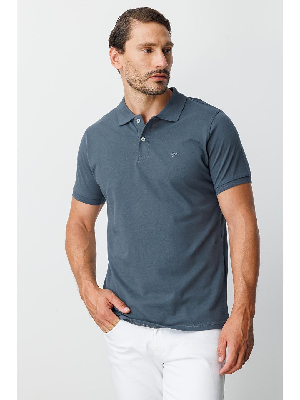 Koyu Gri Modern Fit Dar Kalıp Polo Yaka Düz Kısa Kollu %100 Pamuk Tişört-1