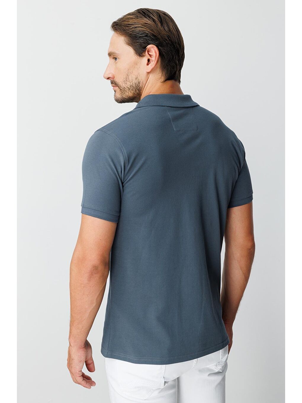 Koyu Gri Modern Fit Dar Kalıp Polo Yaka Düz Kısa Kollu %100 Pamuk Tişört-4