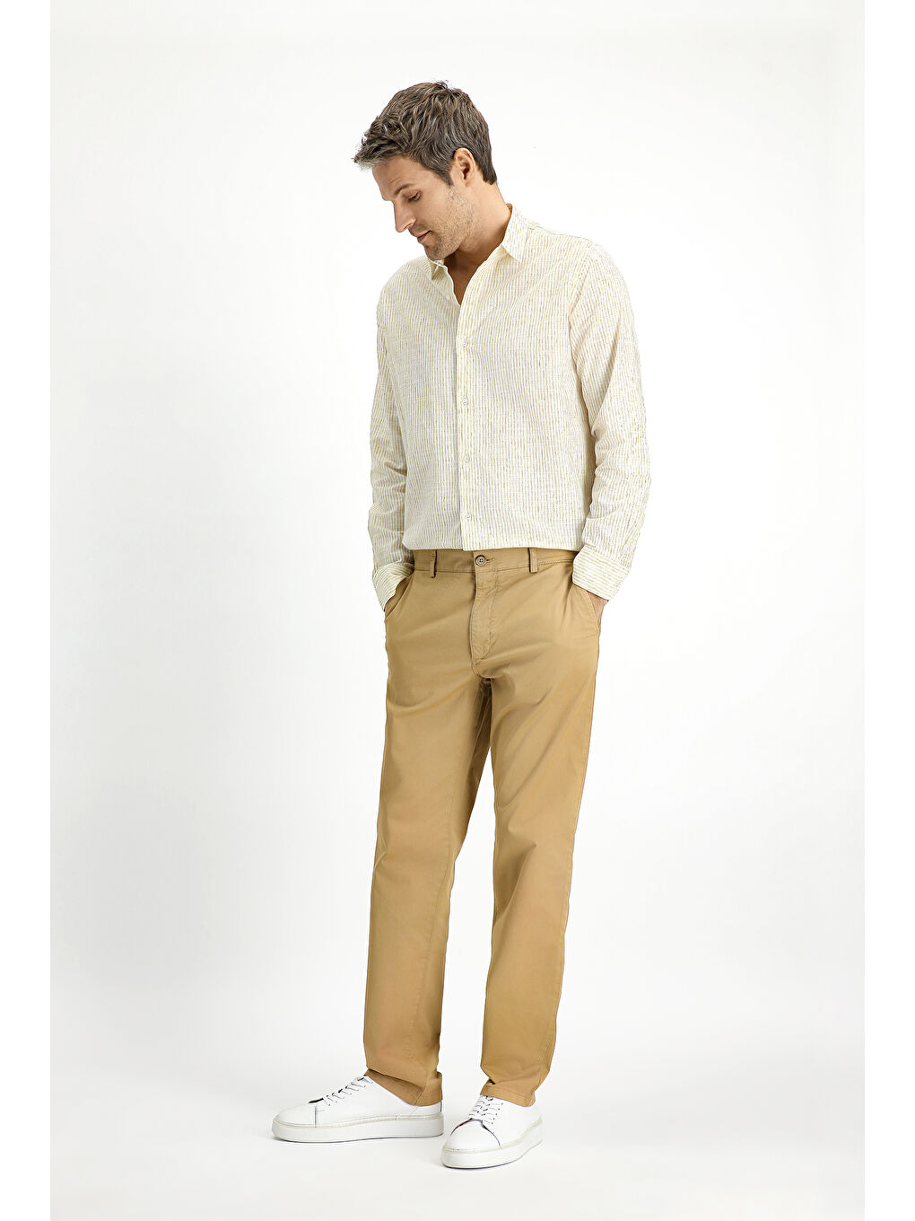 Bej Regular Fit Elastanlı Kanvas / Chino Pantolon-1
