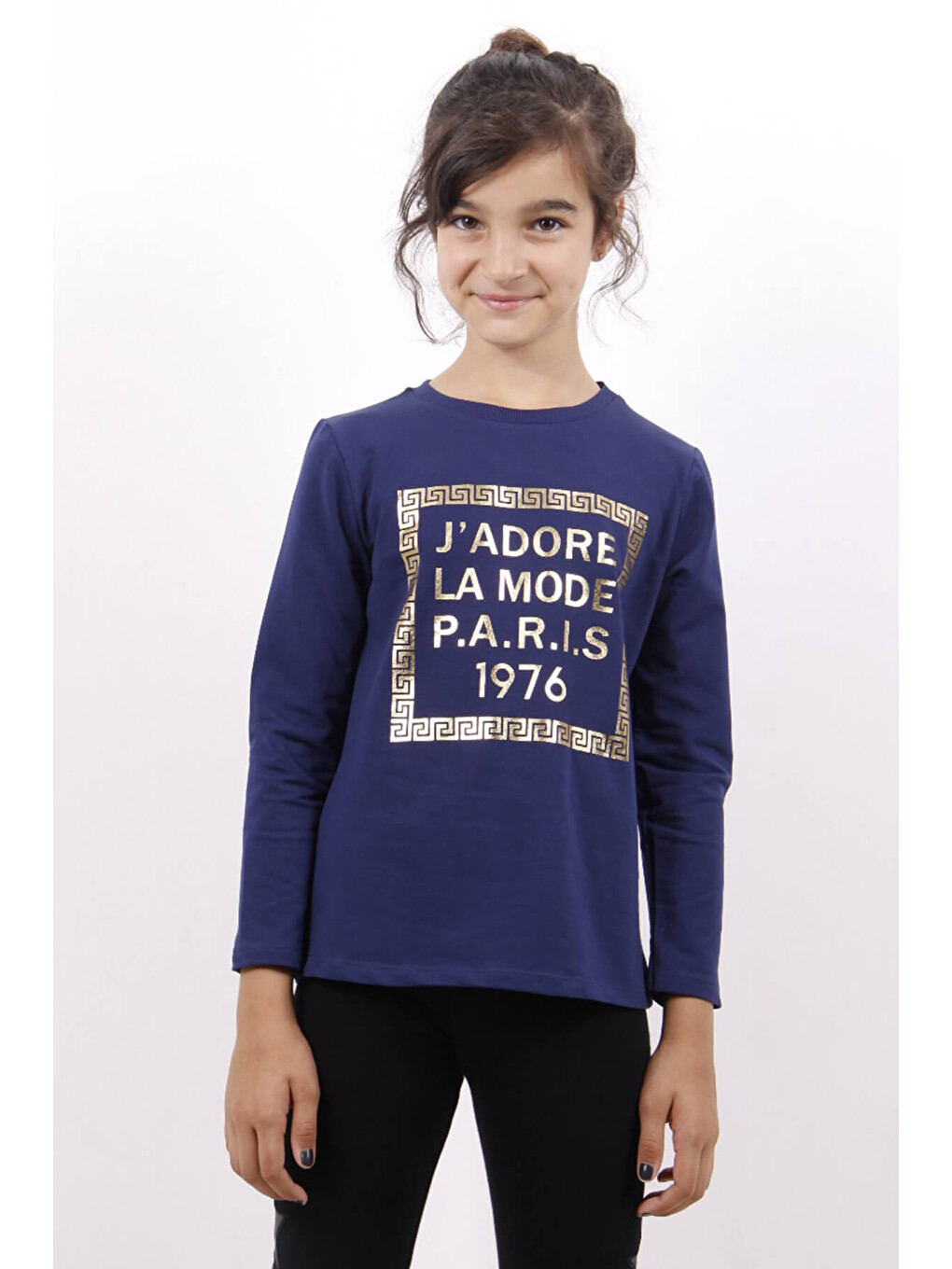 Lacivert Kız Çocuk Jadore Varak Baskılı Sweatshirt