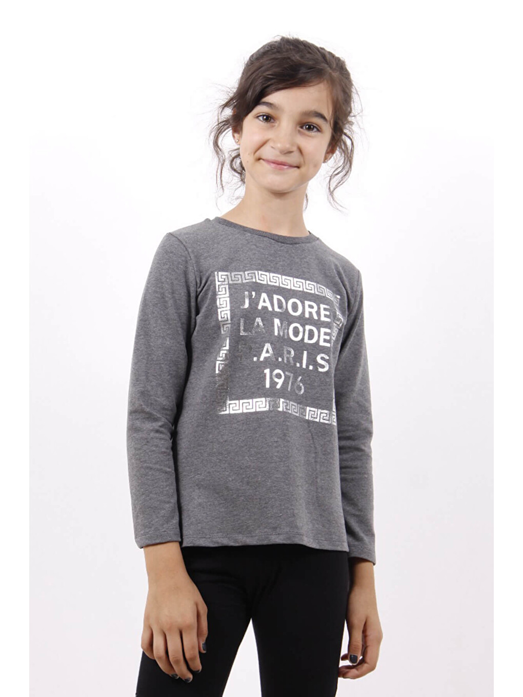Antrasit Kız Çocuk Jadore Varak Baskılı Sweatshirt