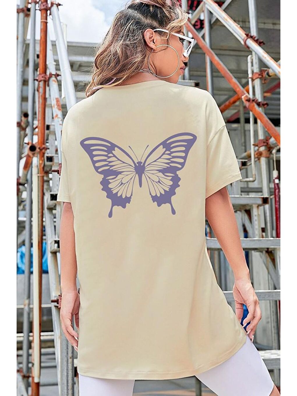 uyguntarz Bej Butterfly Baskılı T-shirt - 1