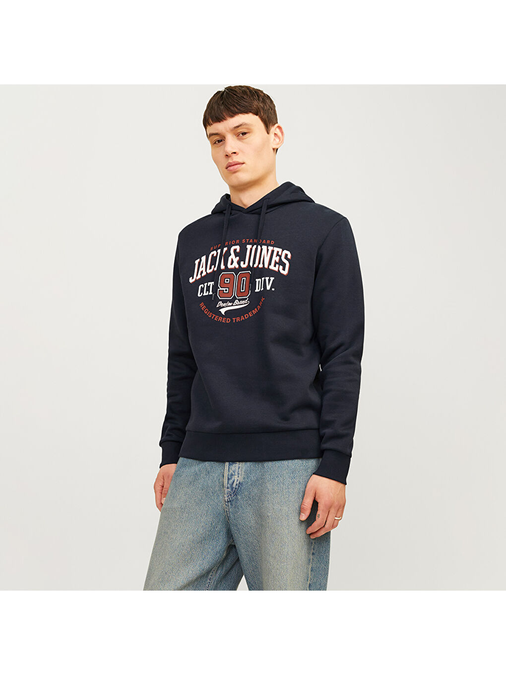 Hood Logo 2 Col Erkek Lacivert Kapüşonlu Sweatshirt