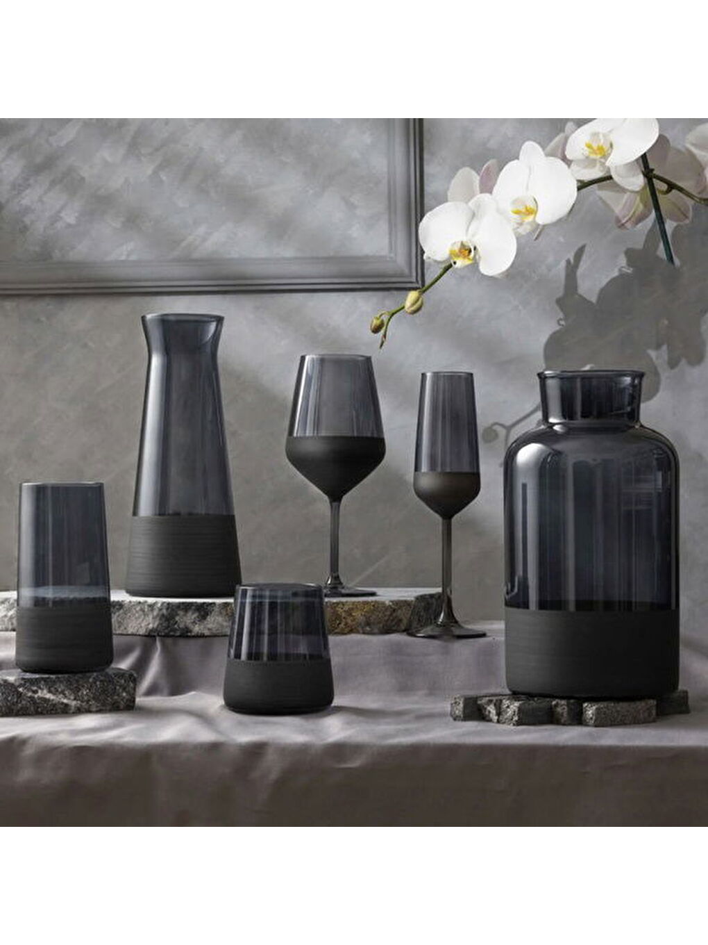 Karışık Matte 4'lü Ayaklı Bardak - Siyah - 490 ml-1