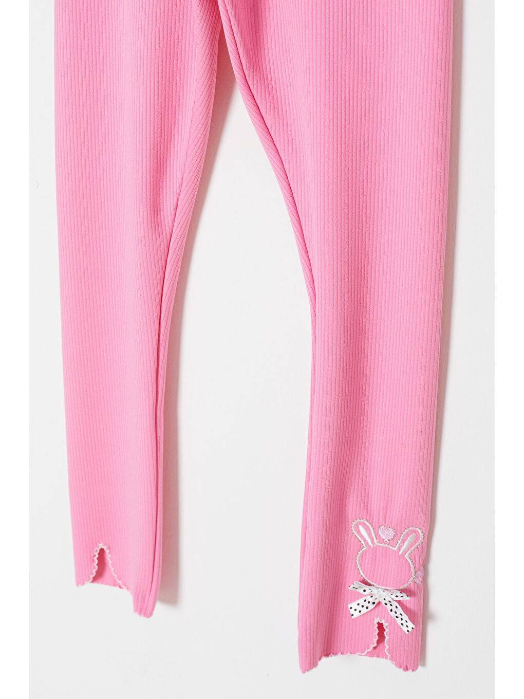 Pembe Fiyonklu Tavşan Nakışlı Fitilli Kız Çocuk Yırtmaçlı Tayt 18151-2