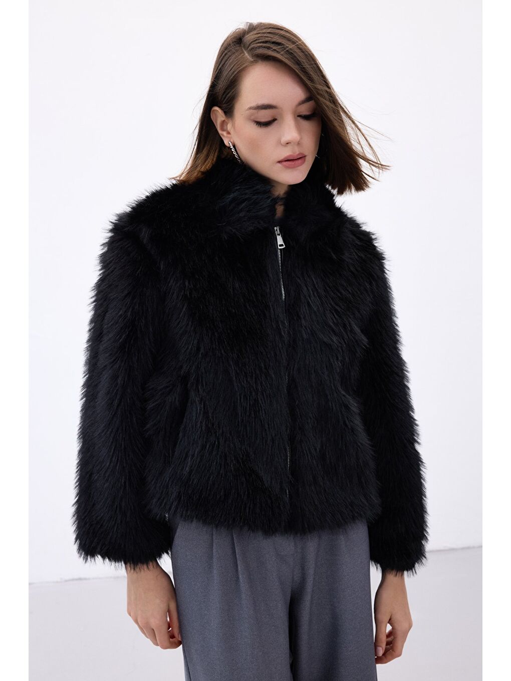 Fermuarlı Kürk - Siyah-2