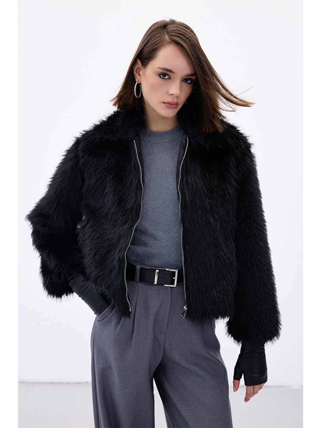Fermuarlı Kürk - Siyah-3