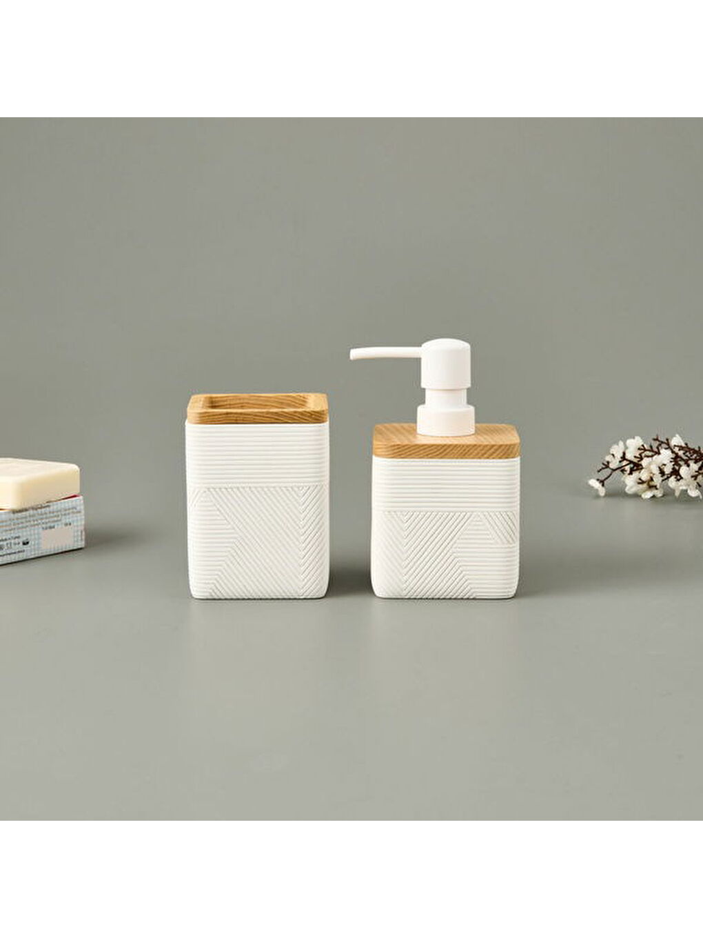 Bath Madera 2'li Banyo Sıvı Sabunluk Seti - Beyaz