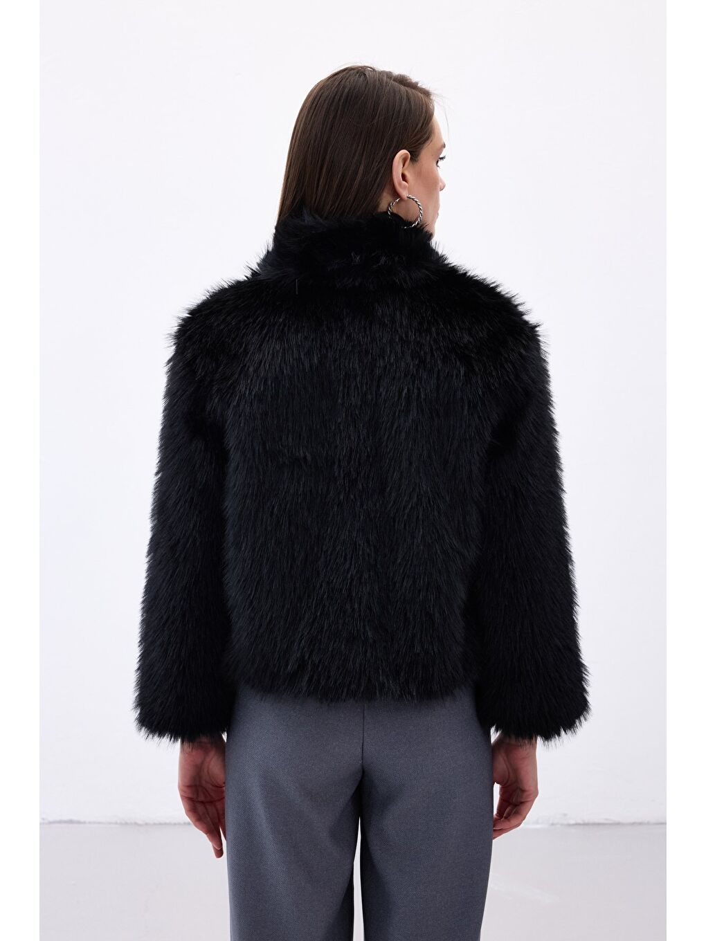 Fermuarlı Kürk - Siyah-7