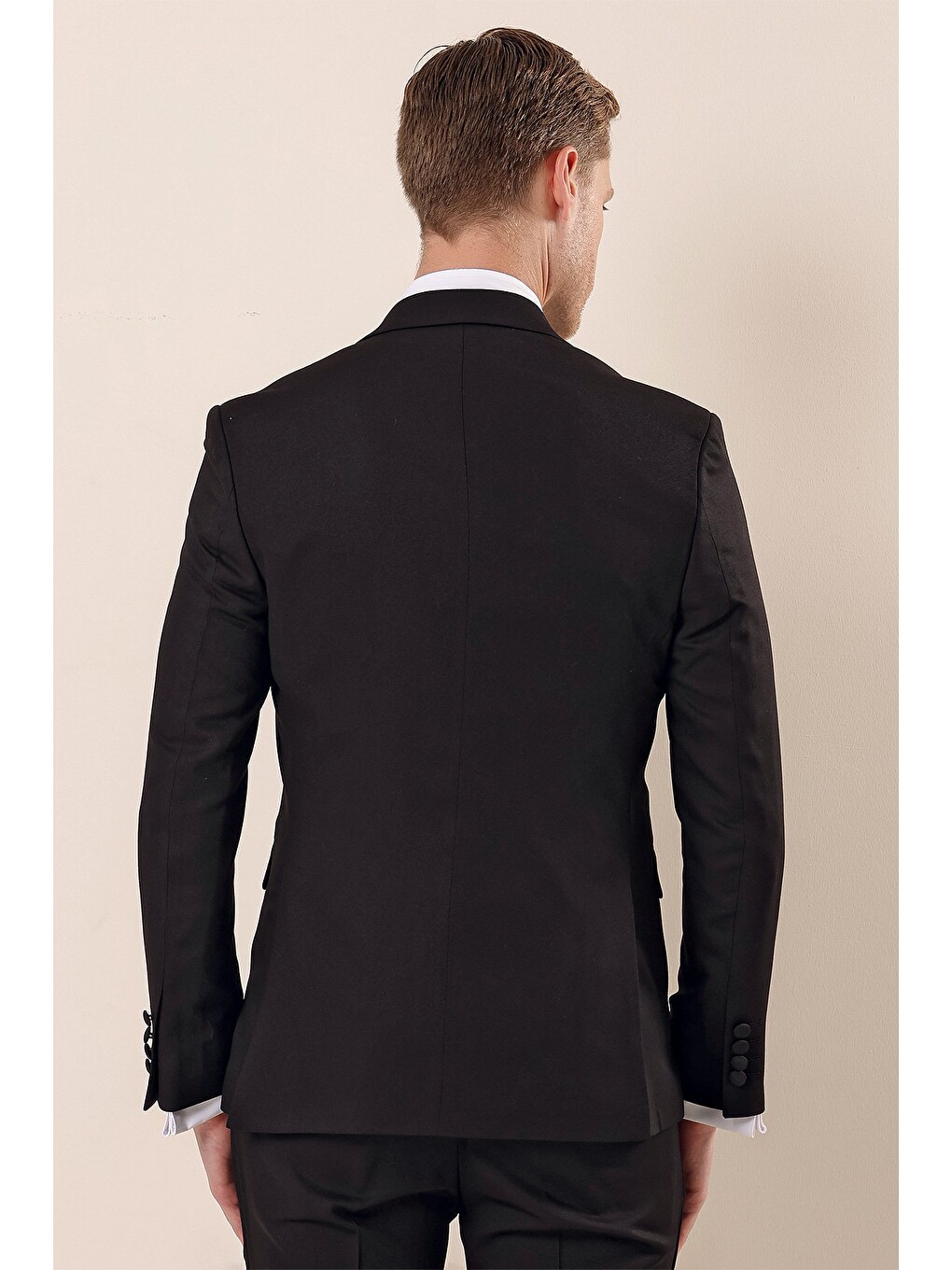 Siyah Çıkarılabilir Kırlangıç Yaka Yelekli 6 Drop Slim Fit Smokin Damatlık 1001225203-11