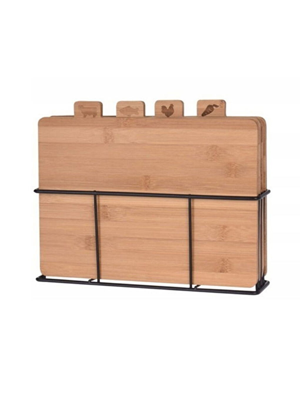 4'lü Bambu Kesme Tahtası Seti - Kahverengi - 28x20x7 cm-1