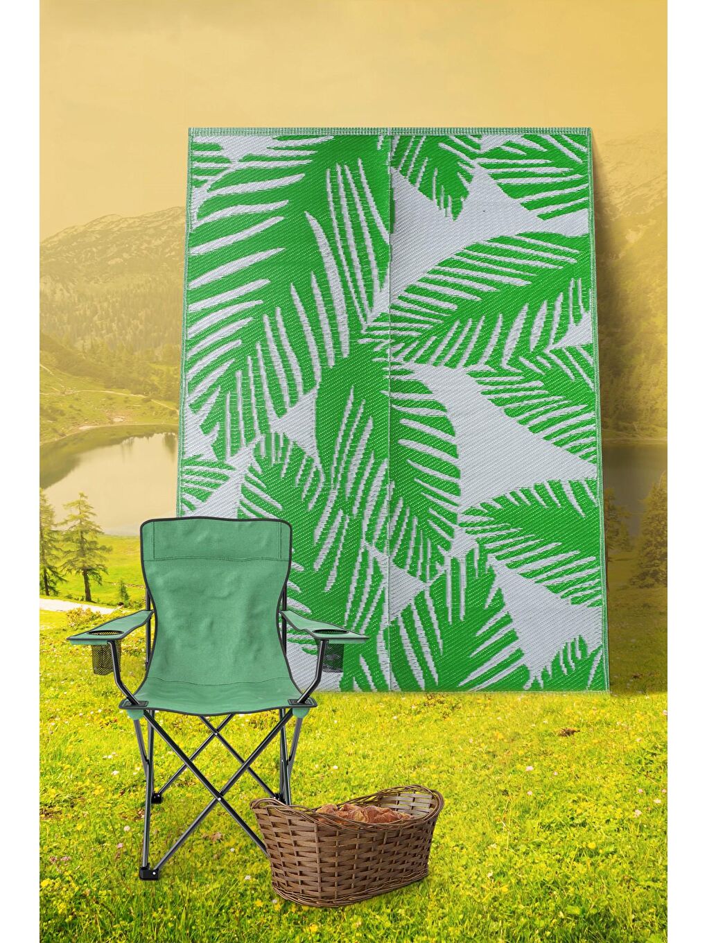 Yeşil Savana 8803 Plaj Kamp Piknik Bahçe Halısı Balkon Teras Hasır Mat Savan Halı-150x210