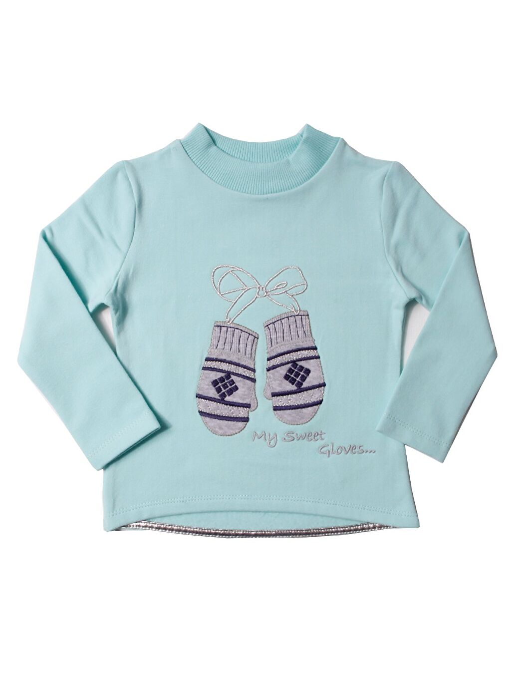 Toontoykids Mint Yeşil Kız Çocuk Sweatshirt Eldiven Nakışlı