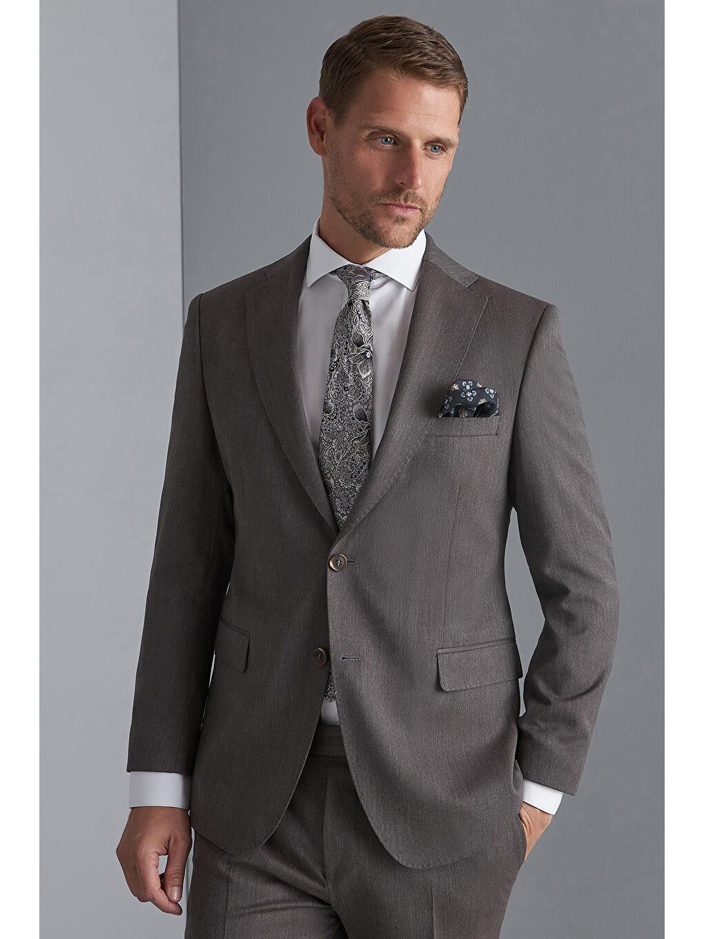 Kahverengi Erkek Kahve Barı (4 Drop) / Geniş Kalıp Mono Yaka Takım Elbise-1