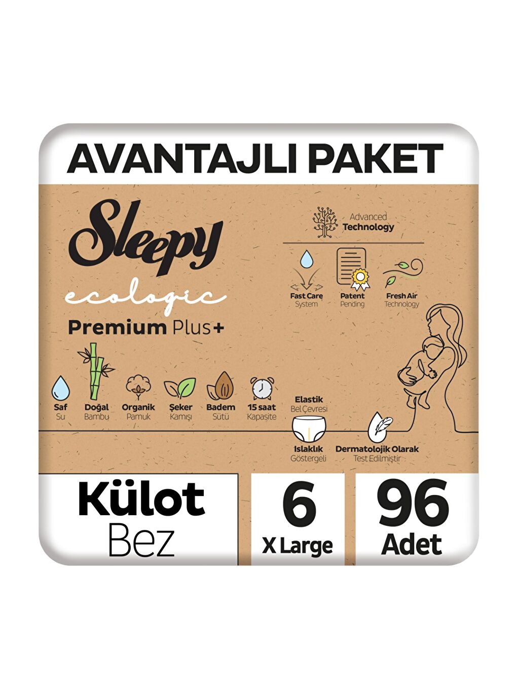 Ecologic Premium Plus Avantajlı Paket Külot Bez 6 Numara Xlarge 96 Adet