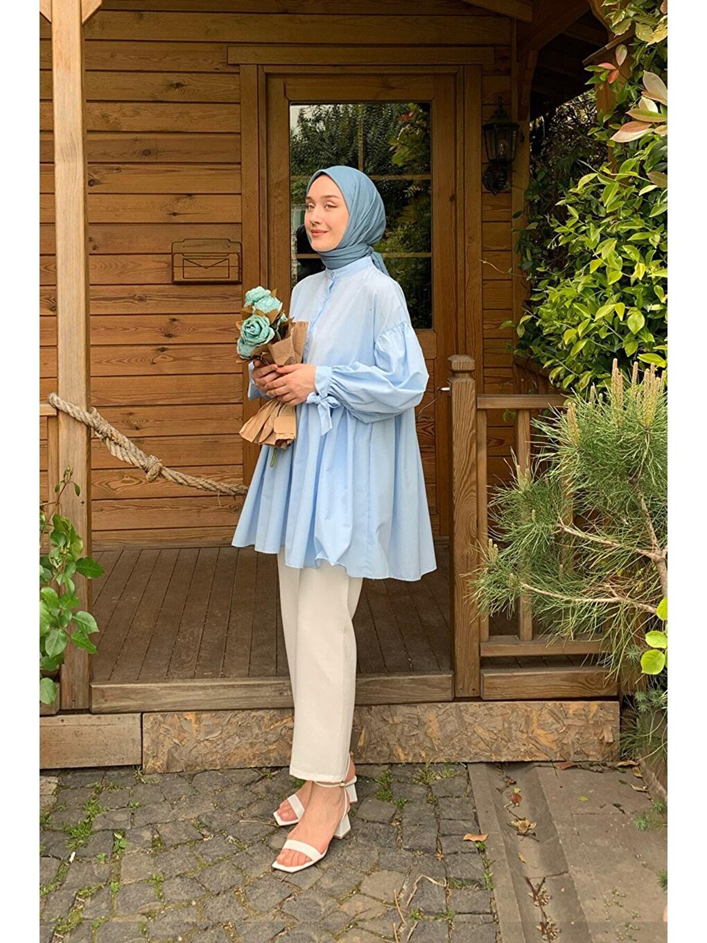 Bebe Mavisi Düğmeli Bağlamalı Robalı Tunik-4