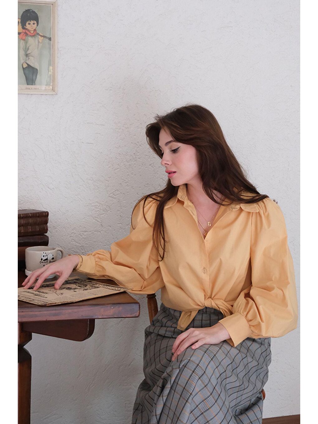 Soft Sarı Klasik Yaka Crop Gömlek-2