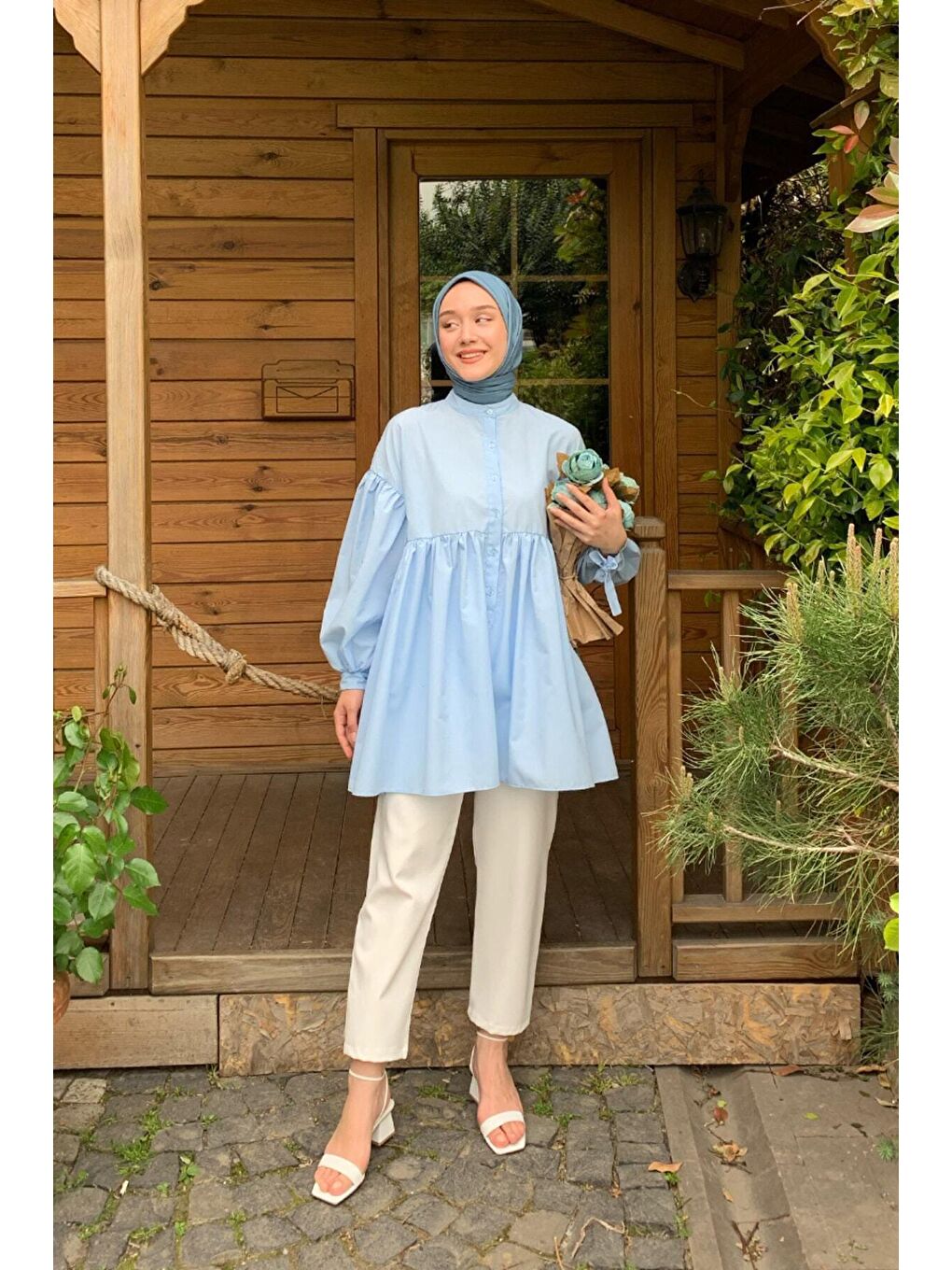 Bebe Mavisi Düğmeli Bağlamalı Robalı Tunik-5