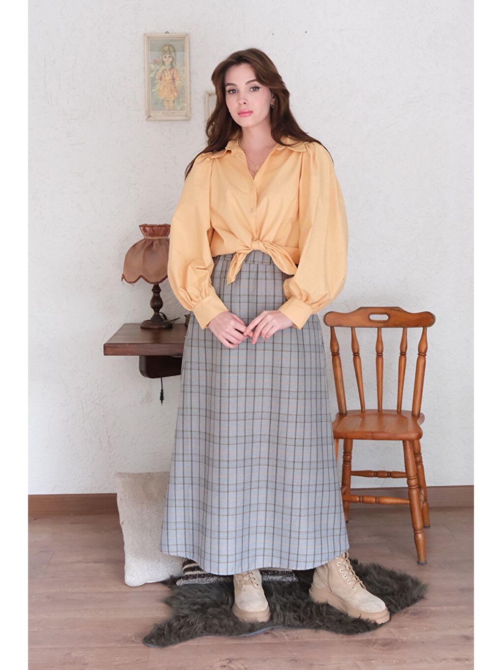 Soft Sarı Klasik Yaka Crop Gömlek-3