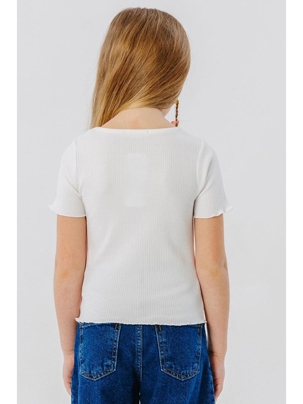 Kız Çocuk Tişört Düğme Aksesuarlı Ekru (9-14 Yaş)-4