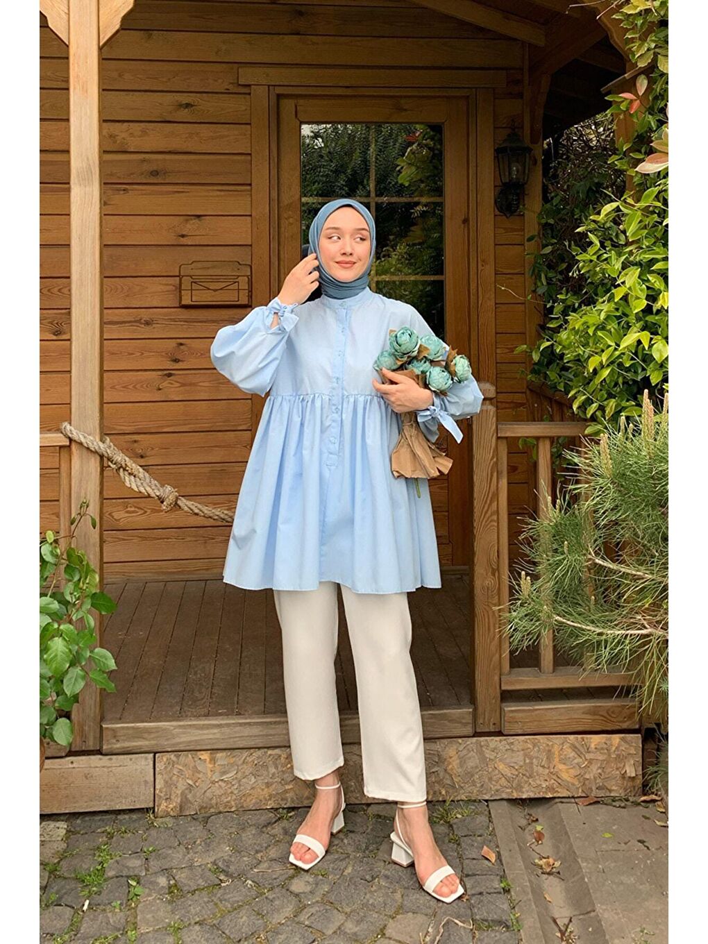 Bebe Mavisi Düğmeli Bağlamalı Robalı Tunik-6