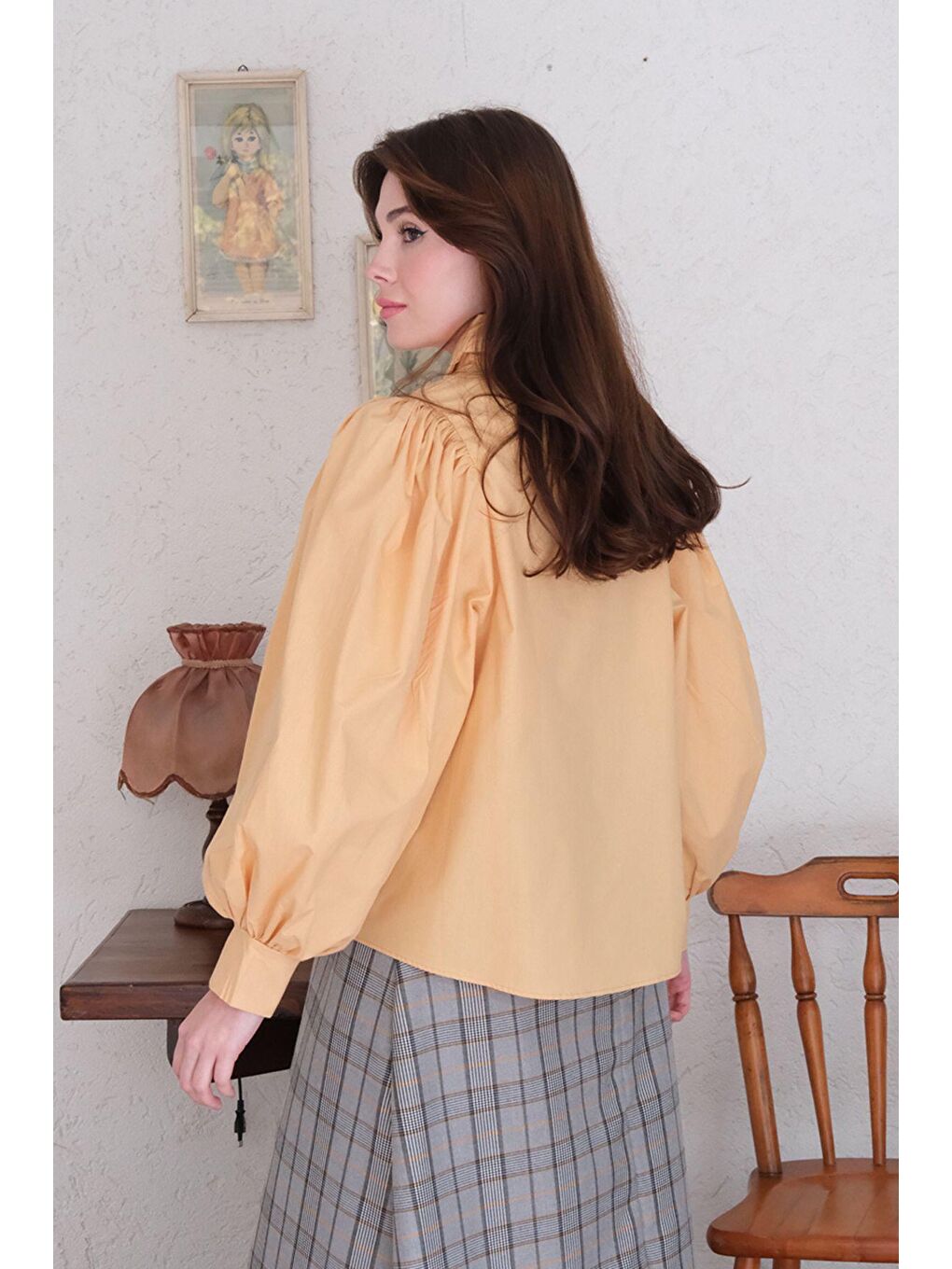 Soft Sarı Klasik Yaka Crop Gömlek-4