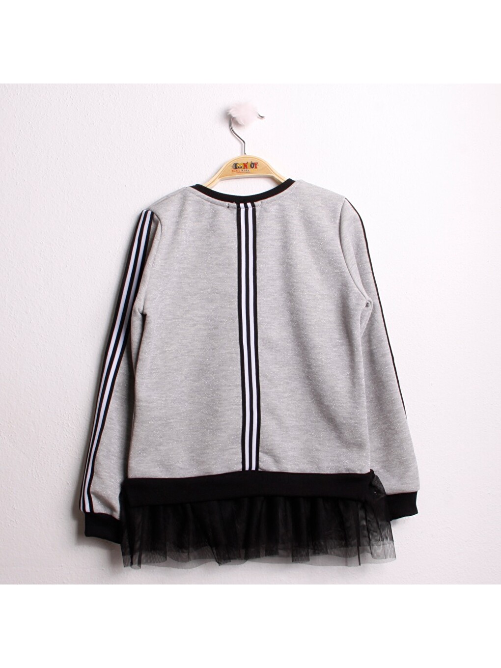 Gri Kız Çocuk Kol Üstü Ve Arkası Şeritli Sweatshirt-1