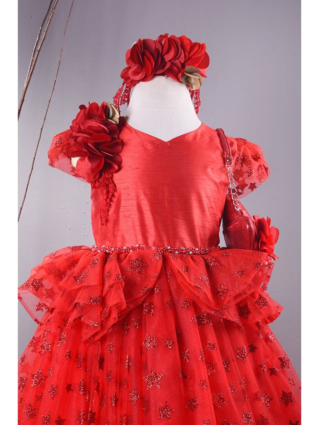 Özel Tasarım Kız Çocuk Elbise, Kırmızı Çantalı, Çocuk Yılbaşı Elbisesi, Doğum Günü Elbisesi_M1908-2