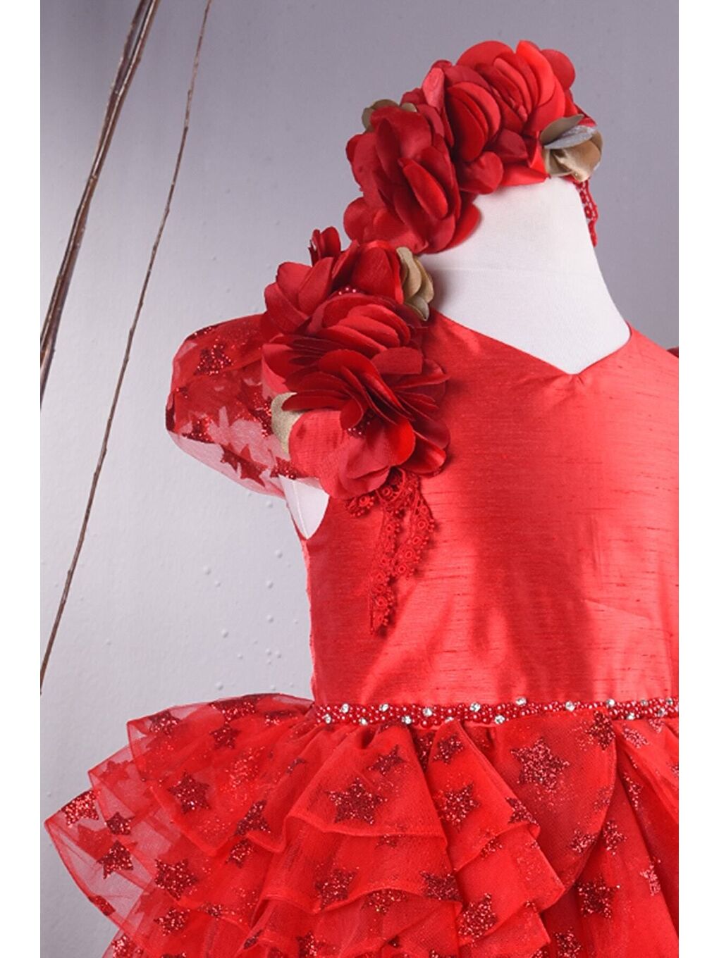 Özel Tasarım Kız Çocuk Elbise, Kırmızı Çantalı, Çocuk Yılbaşı Elbisesi, Doğum Günü Elbisesi_M1908-4