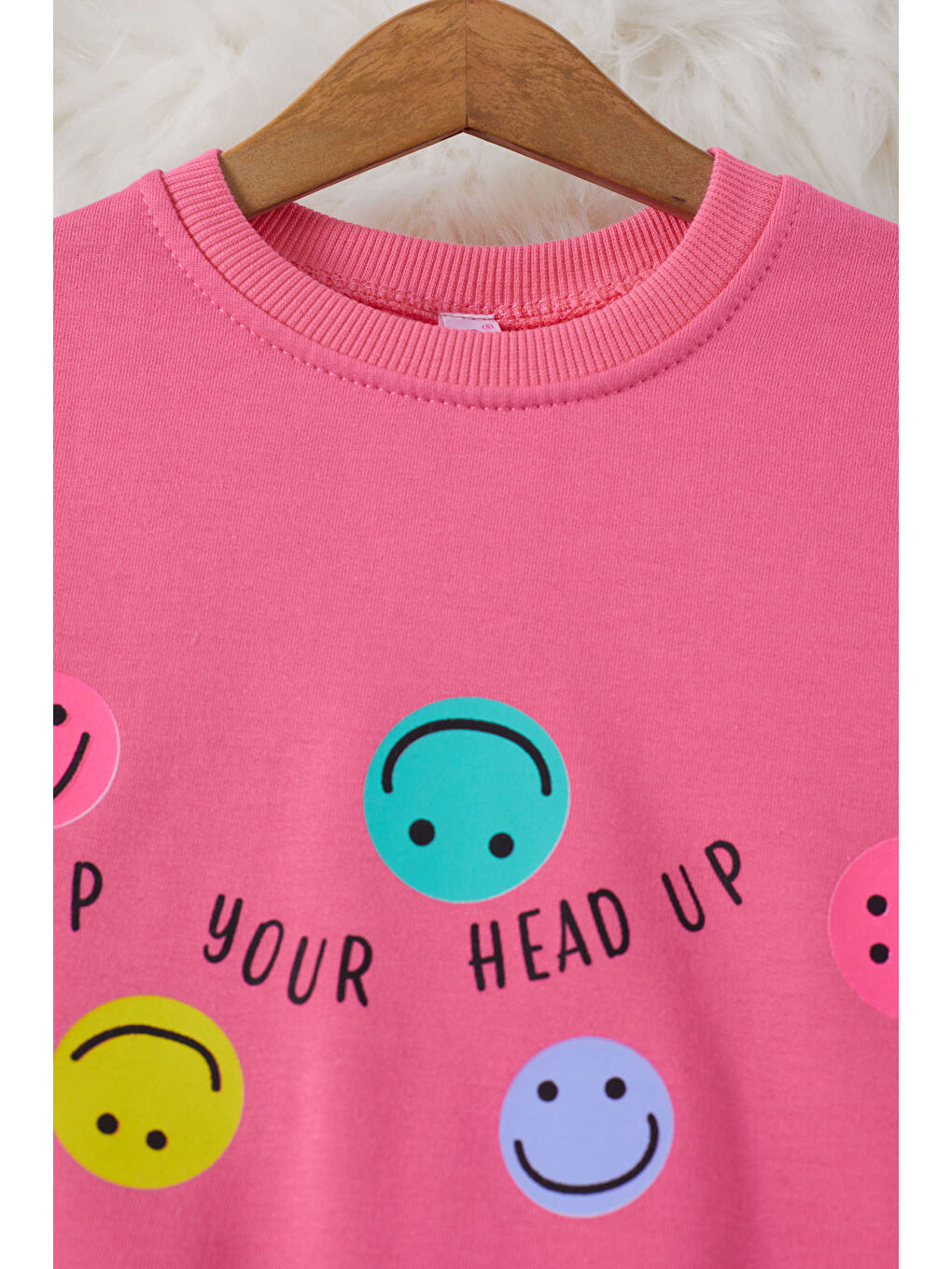 Pembe Life Kids Club Pembe Gülen Yüz Baskılı Kız Çocuk Bisiklet Yaka Sweatshirt 17282 - 3