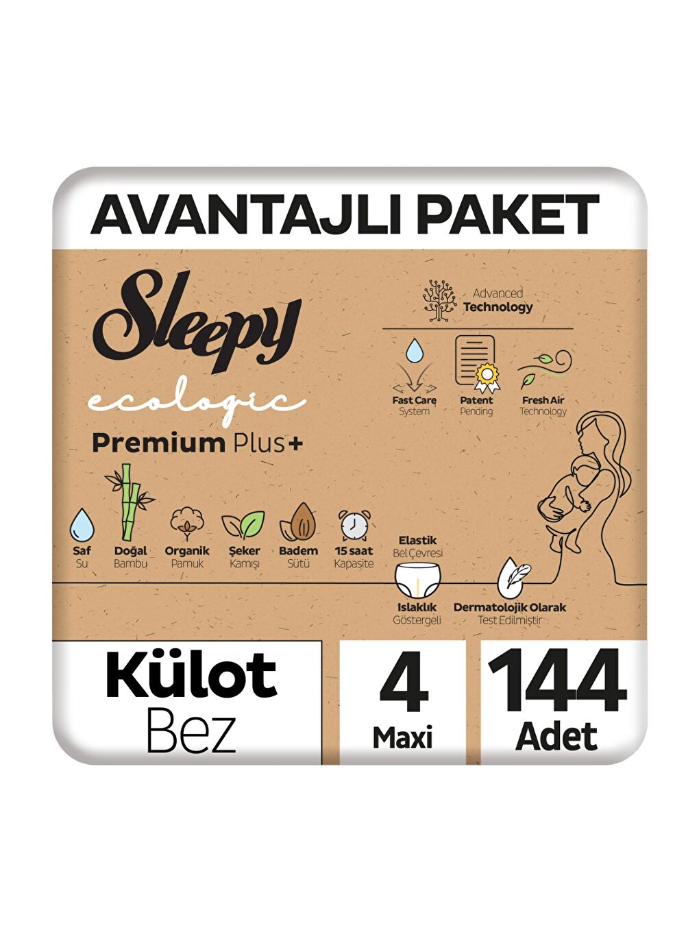 Ecologic Premium Plus Avantajlı Paket Külot Bez 4 Numara Maxi 144 Adet
