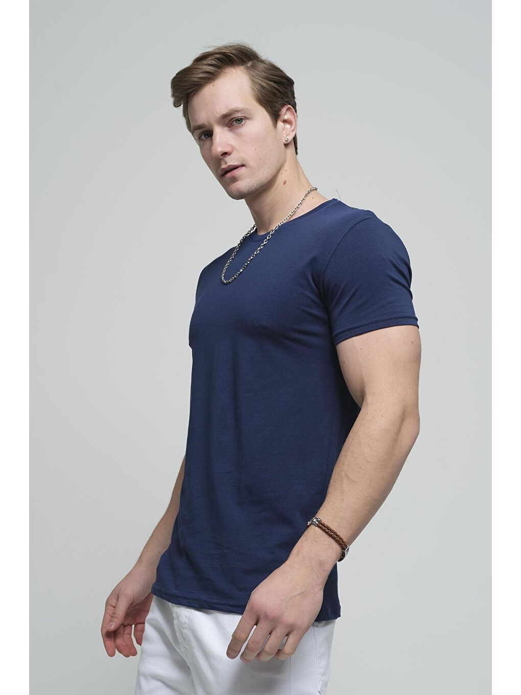 İndigo Slim Fit Elastanlı Bisiklet Yaka Erkek Basic Tişört-1