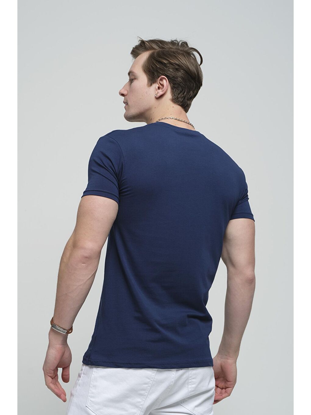 İndigo Slim Fit Elastanlı Bisiklet Yaka Erkek Basic Tişört-2