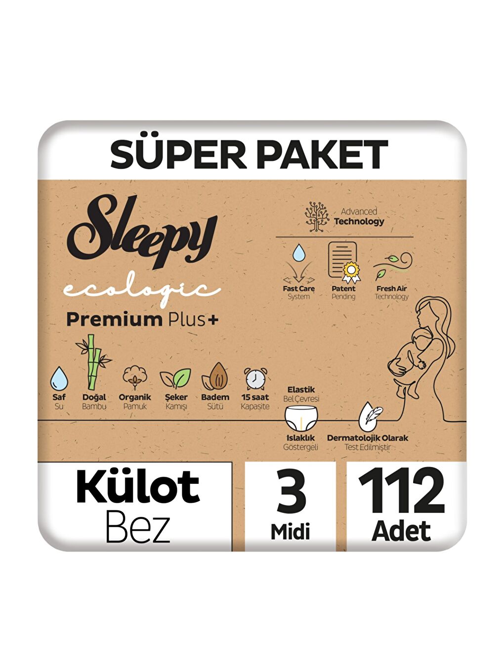 Ecologic Premium Plus Süper Paket Külot Bez 3 Numara Midi 112 Adet