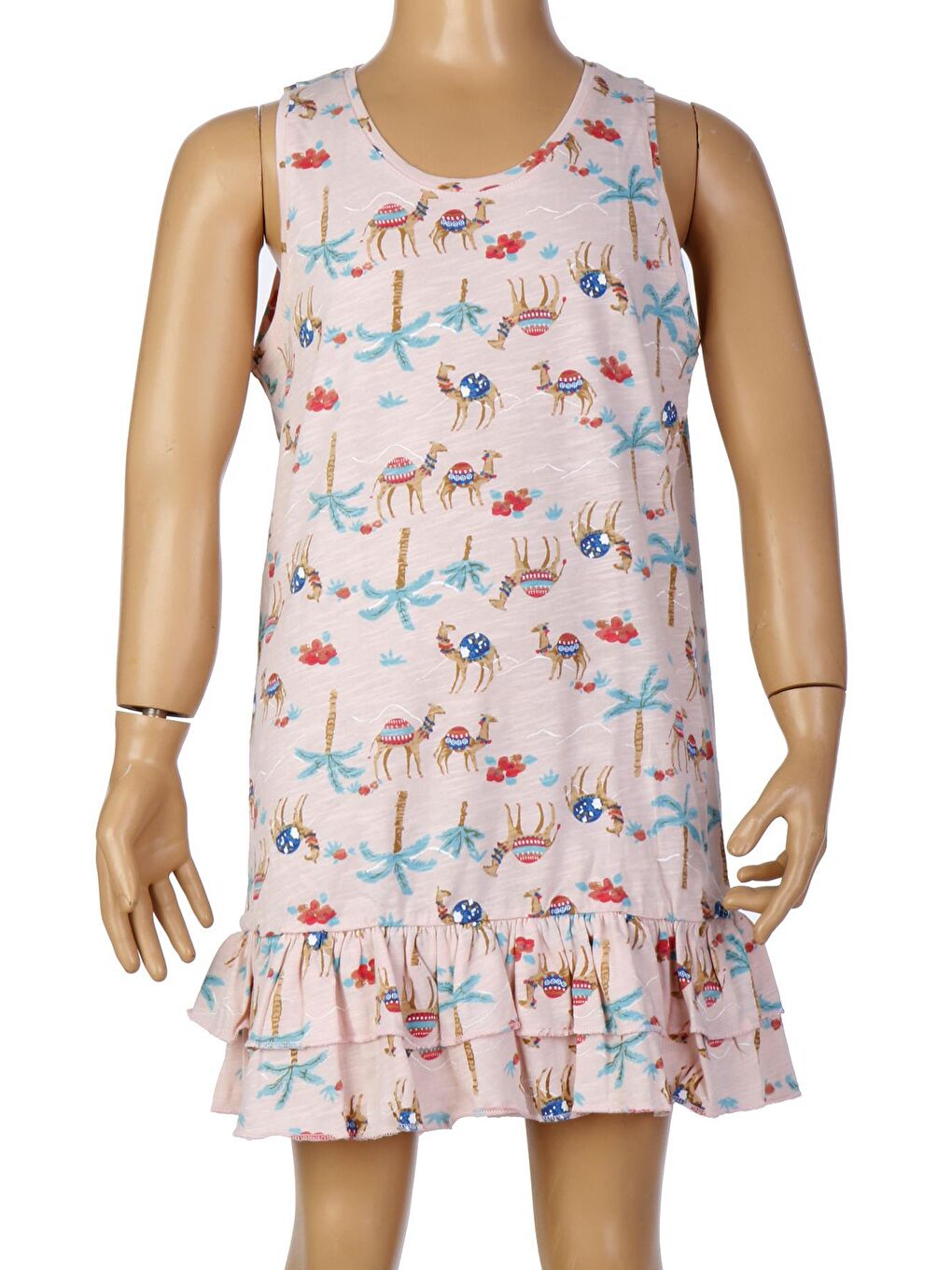 Pembe Kız Çocuk Tunik Gecelik Geniş Askılı Pamuk