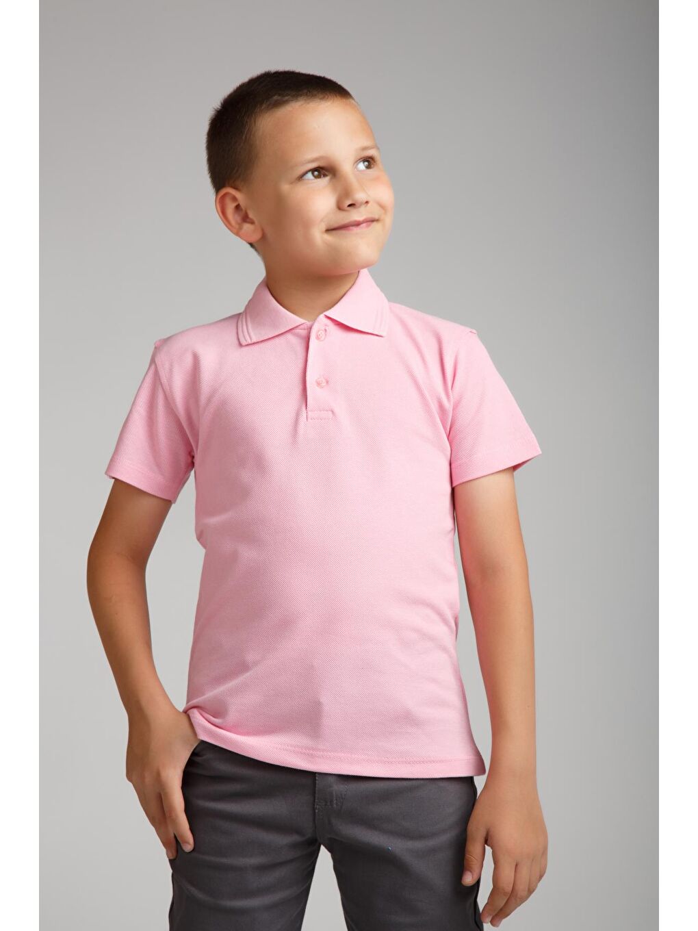 ajn Pembe Kids Polo Yaka Basic Kısa Kollu Erkek Çocuk Tişört