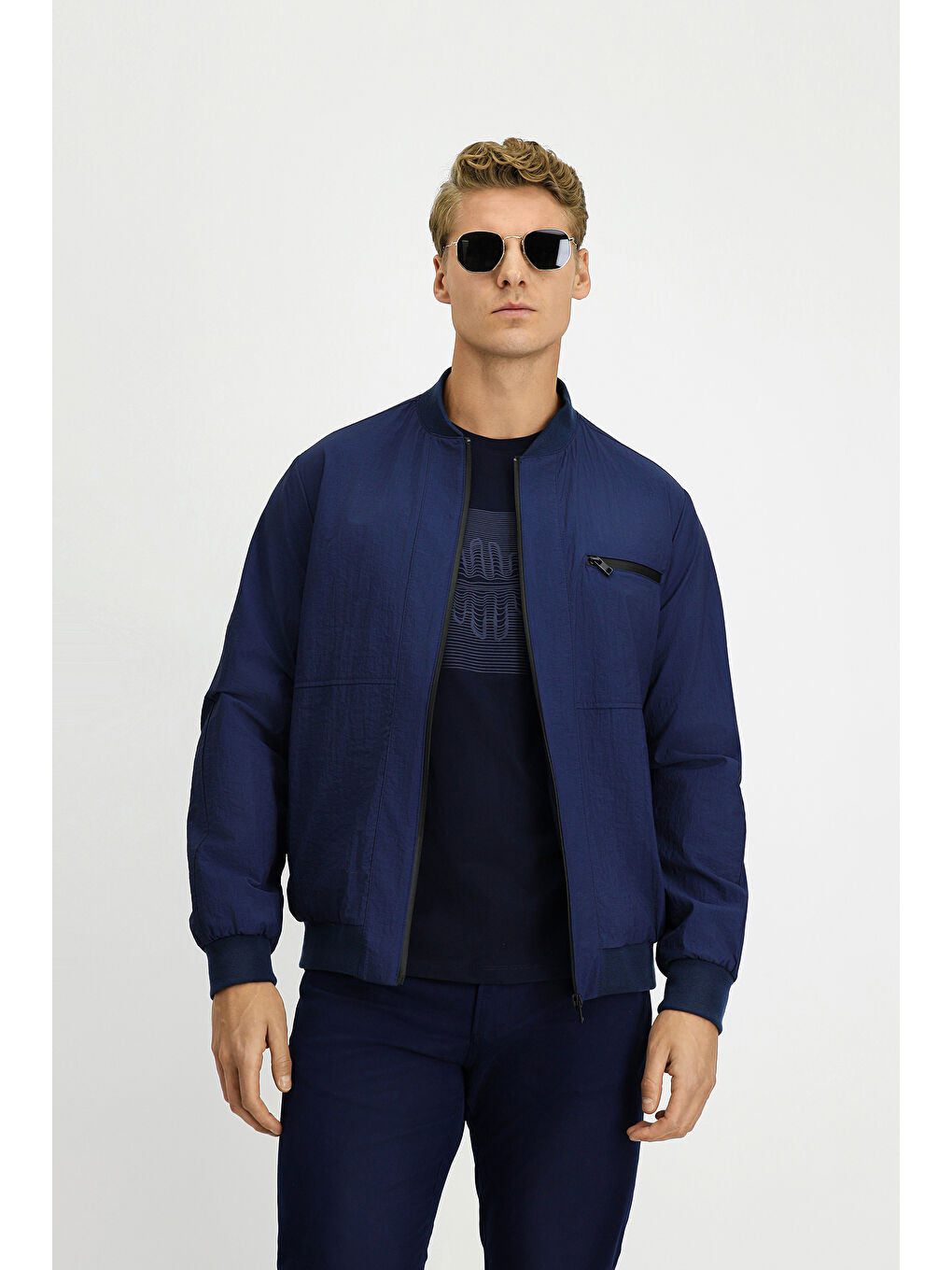 Lacivert Mevsimlik Spor Bomber Ceket Mont