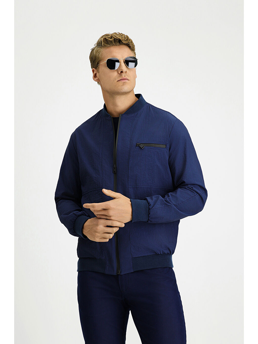 Lacivert Mevsimlik Spor Bomber Ceket Mont-2