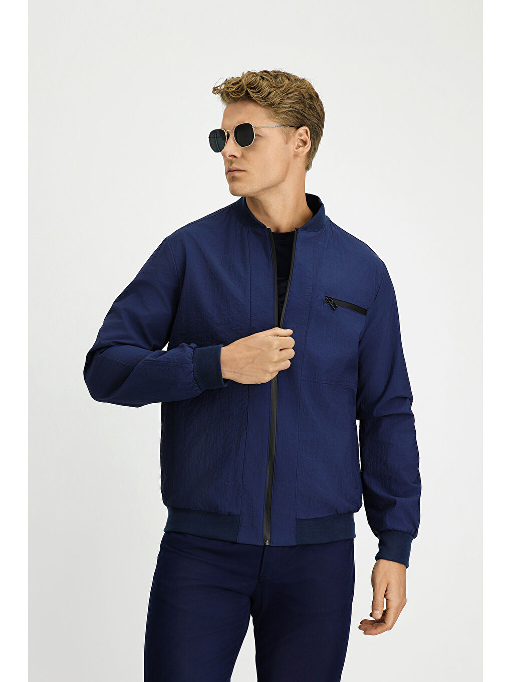 Lacivert Mevsimlik Spor Bomber Ceket Mont-3