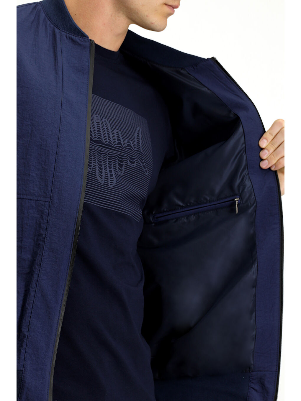 Lacivert Mevsimlik Spor Bomber Ceket Mont-5