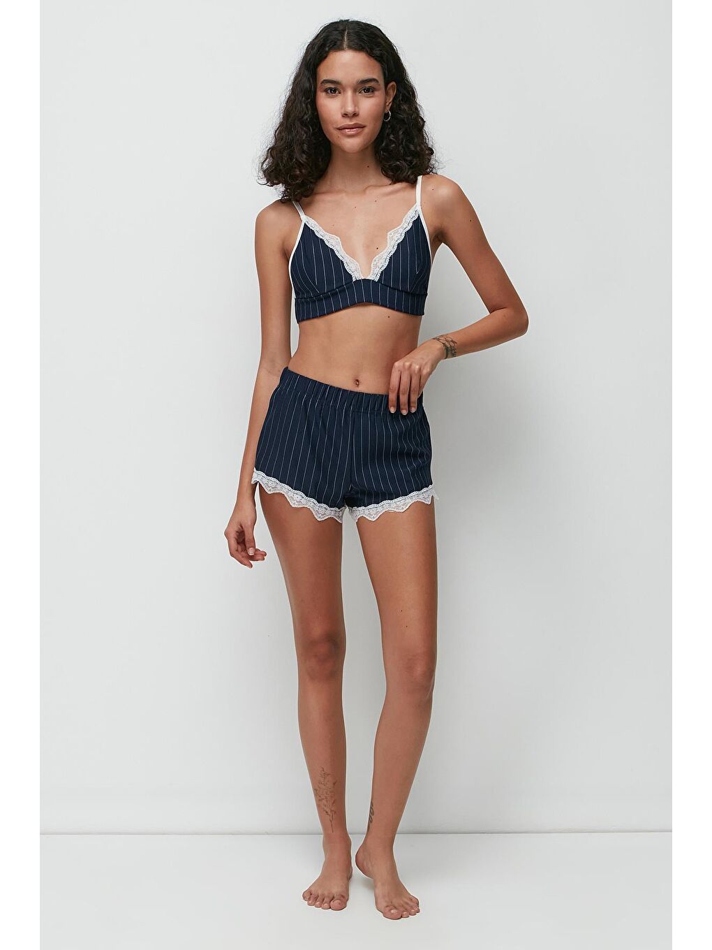 Dantel Detay Bralet Şort Takım 9142 Lacivert