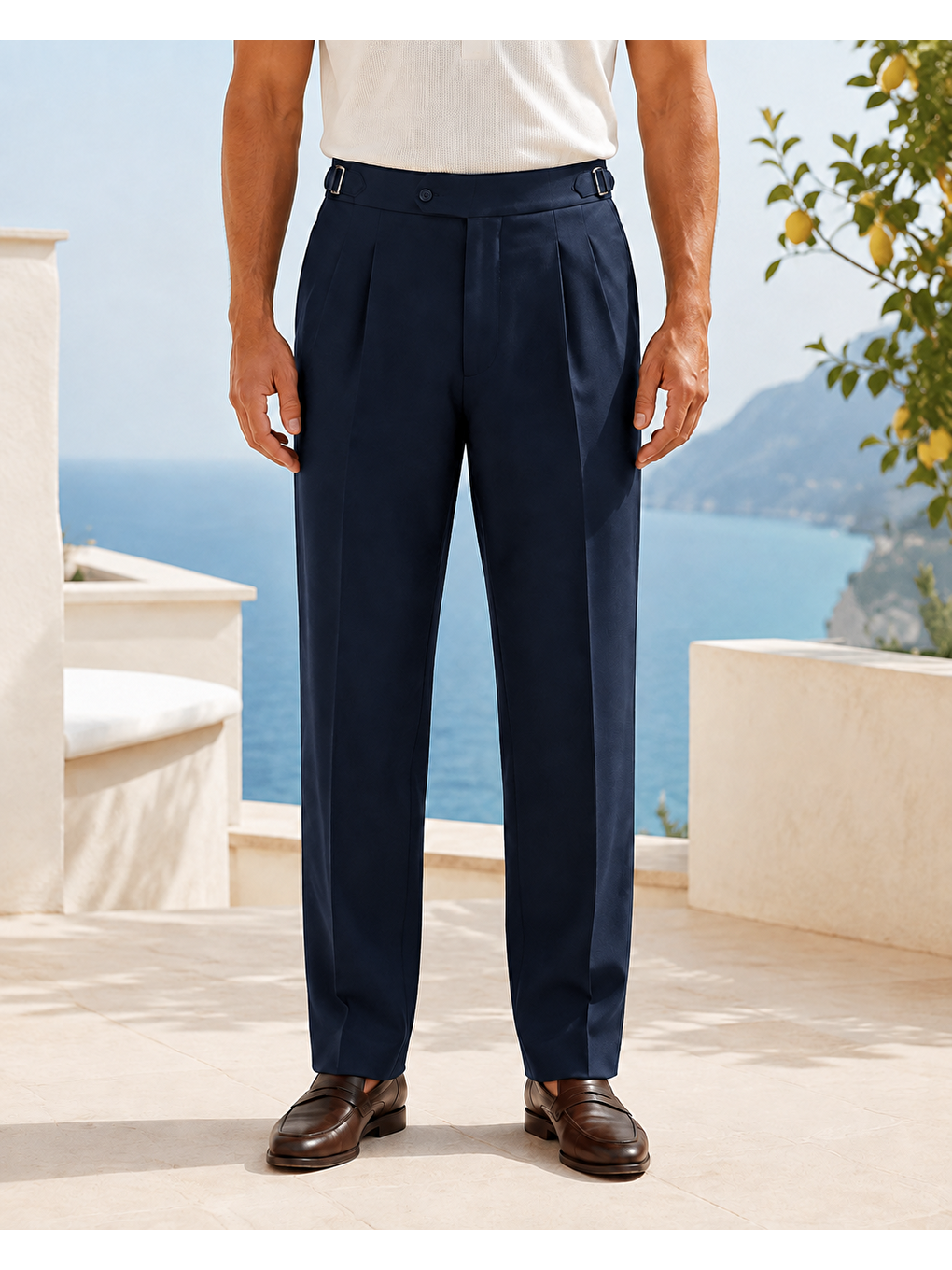 Erkek Viskon Karışımlı Yan Tokalı Pileli Baggy Pantolon Lacivert 0171dngr-2