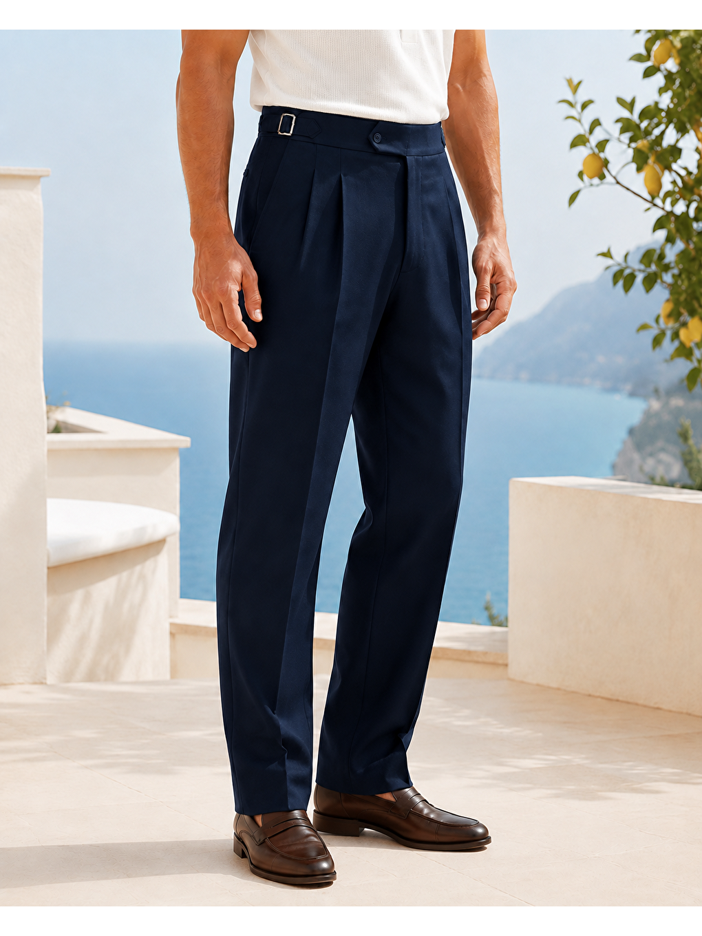 Erkek Viskon Karışımlı Yan Tokalı Pileli Baggy Pantolon Lacivert 0171dngr